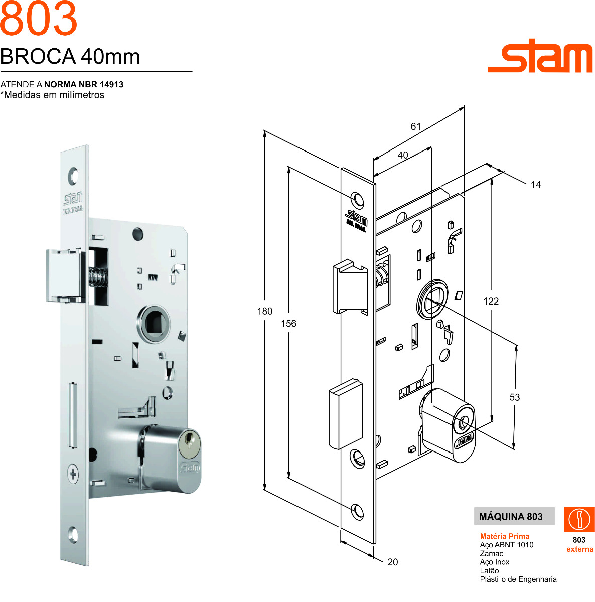FECHADURA 803/21 RQ1 ROS. QUAD. EXTERNA INOX