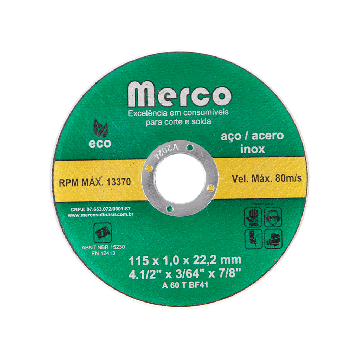 DISCO DE CORTE INOX 115 X 1 X 22,2 MM - 4.1/2 MERCO