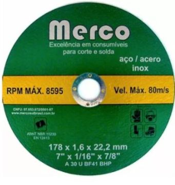 DISCO DE CORTE INOX 178 X 1,6 X 22,2MM - 7 (POL)