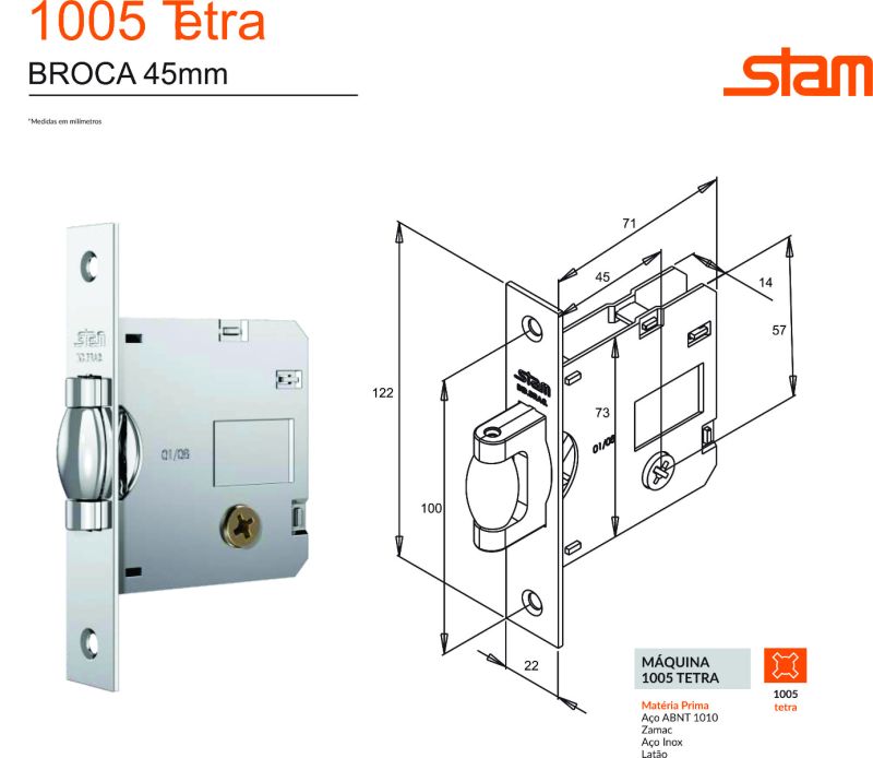 エデンロックのみ　s FECHADURA 1005 PIVOTANTE TETRA ROS. RED. INOX