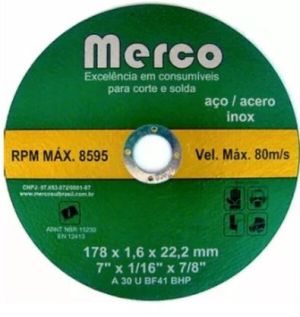 DISCO DE CORTE INOX 178 X 1,6 X 22,2MM - 7 (POL)