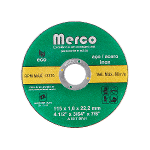 DISCO DE CORTE INOX 115 X 1 X 22,2 MM - 4.1/2 MERCO