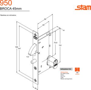 FECHADURA PORTA CORRER INOX ROS. RED. 950