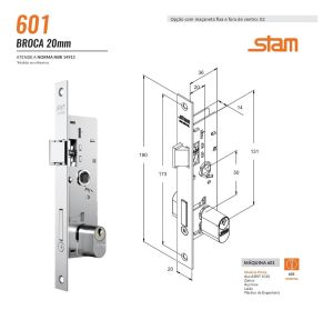 FECHADURA ESTREITA ESP. INOX CILINDRO 601-602/03
